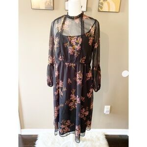 Who What Wear Black Sheer Slip Floral Dress